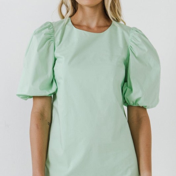 English Factory Women's Puff Sleeve Mini Dress in Mint Green - Picture 2 of 8